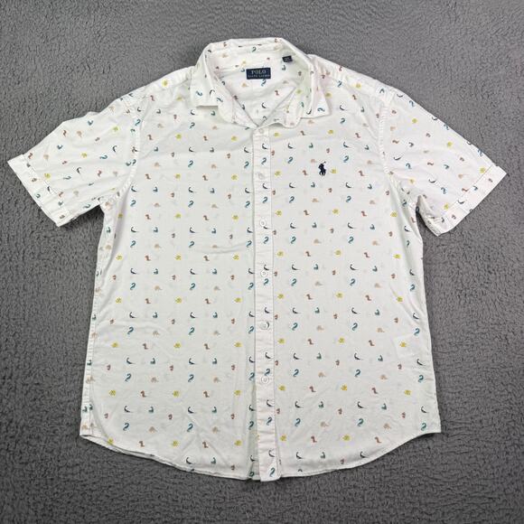 Polo Ralph Lauren Shirt Mens XL White Seahorse Whale Animal Print Button Up - Picture 2 of 9